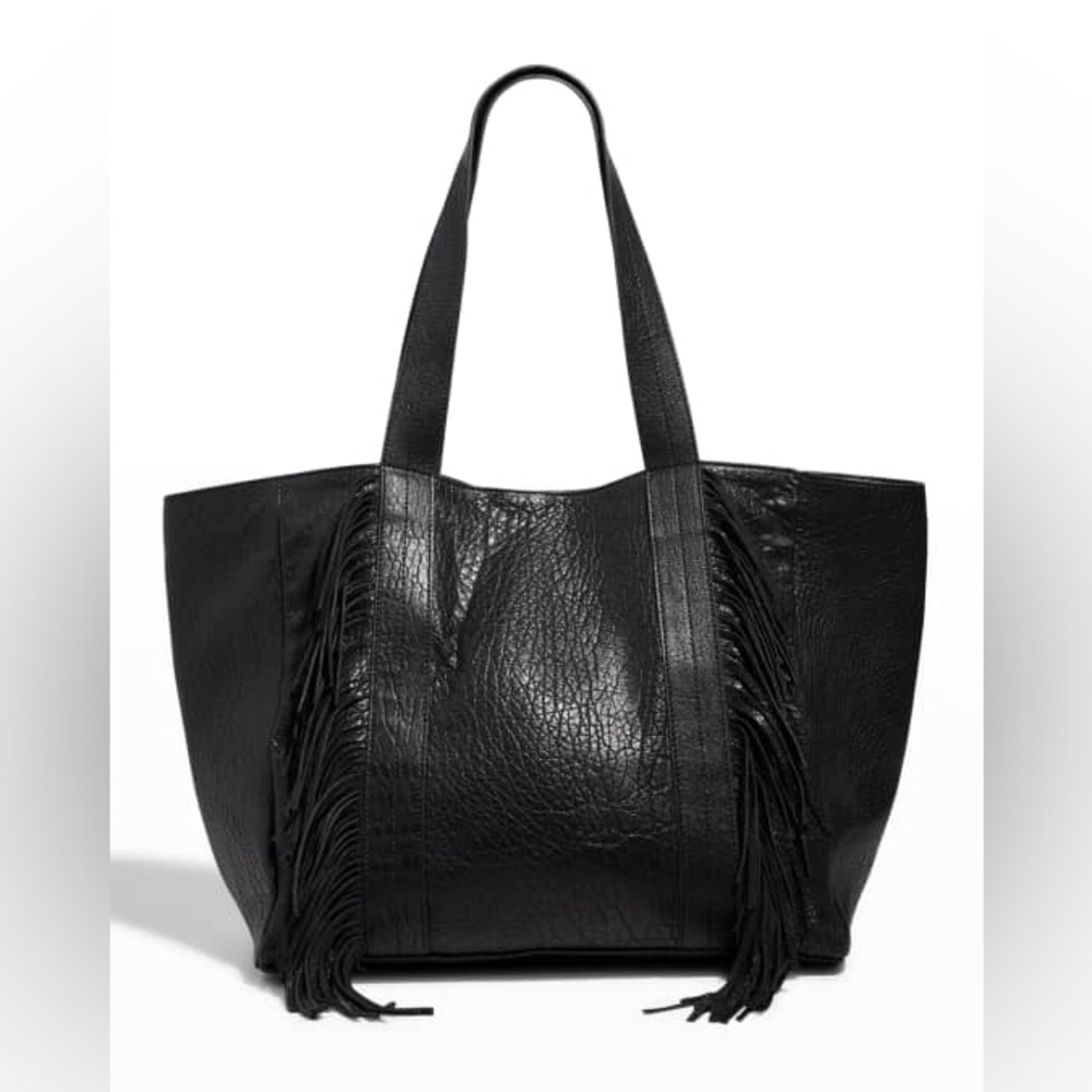 Cleobella Devon Black Leather Fringe Tote